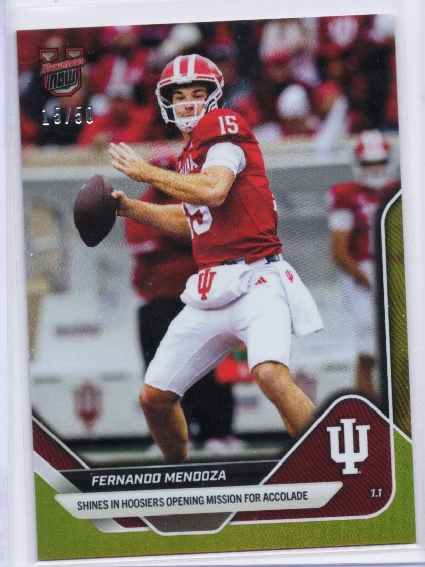 2025 Topps Bowman U Now Fernando Mendoza #64 Gold Foil /50 Indiana RC Card