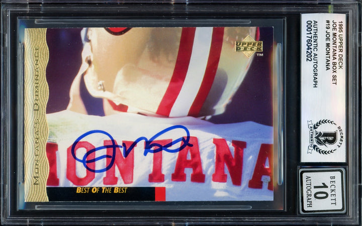 Joe Montana Signed 1995 Upper Deck Card 19 49ers Auto GM 10 Beckett #17604202