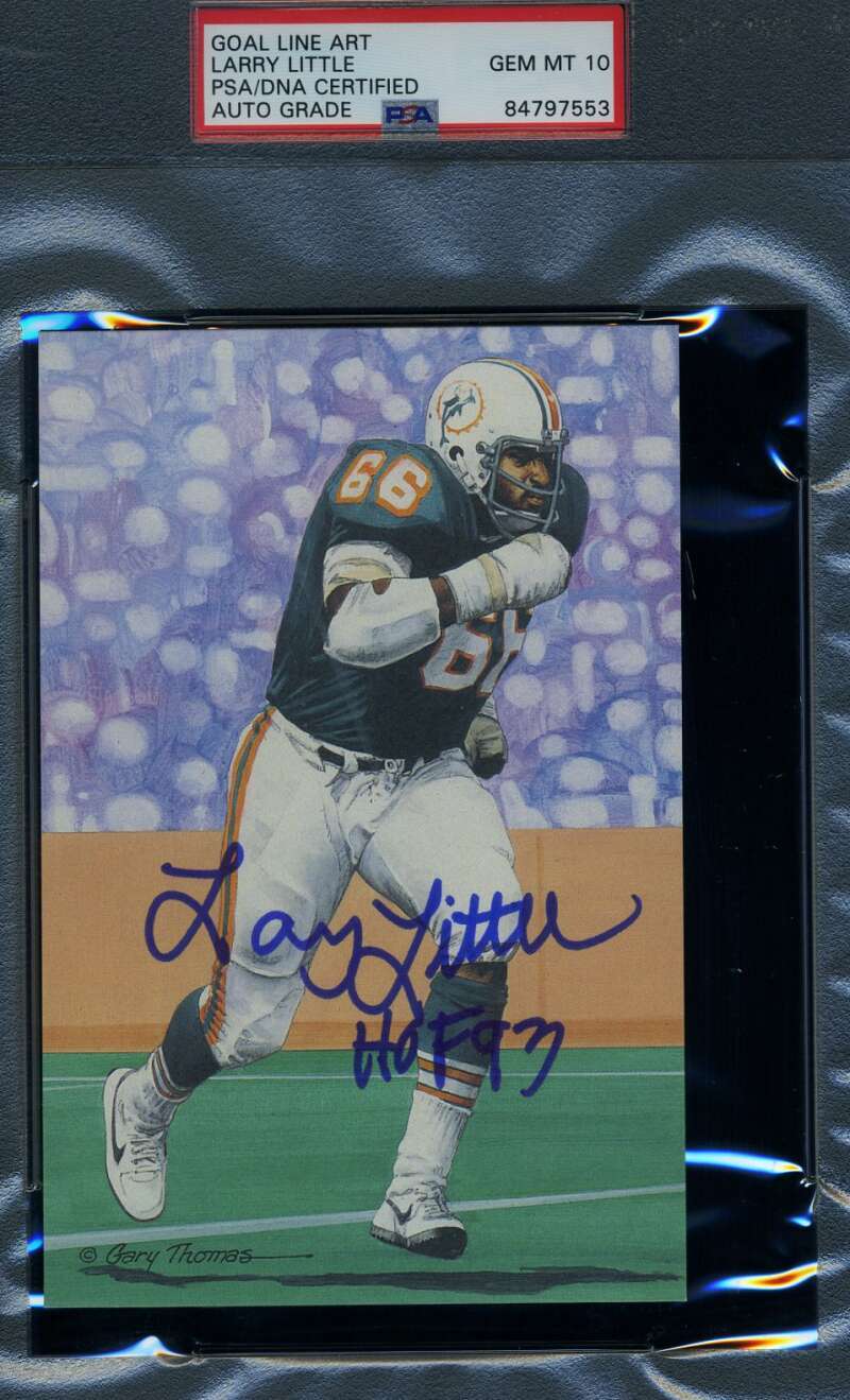 Larry Little Gem Mint 10 PSA DNA Signed Goal Line Art Card GLAC Autograph