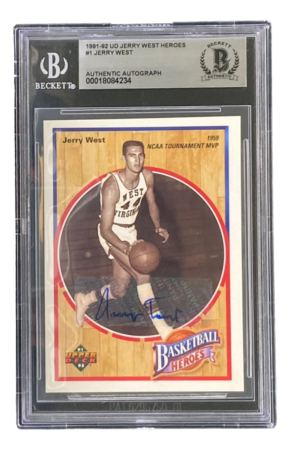 Jerry West Signed 1991-92 UD Jerry West Heroes #1 Lakers Trading Card BAS