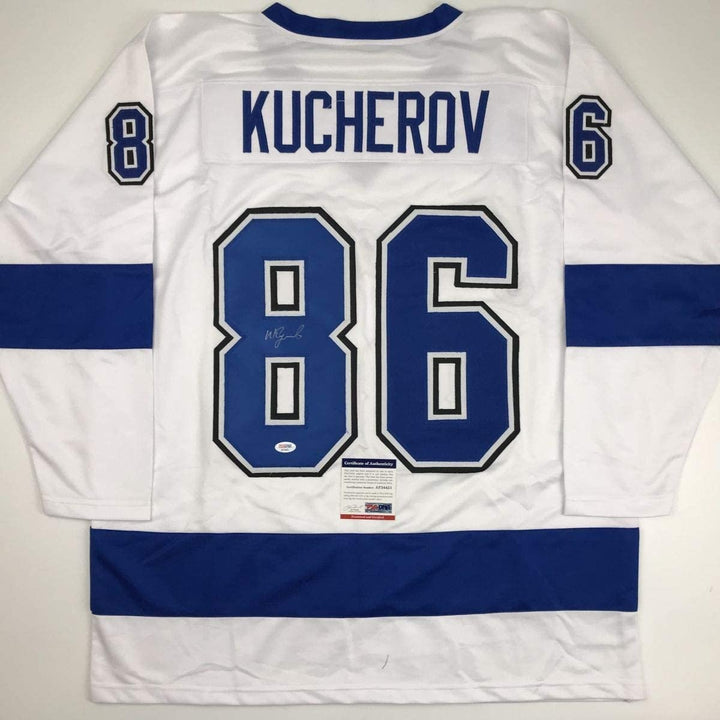 Autographed/Signed Nikita Kucherov Tampa Bay White Jersey PSA/DNA COA