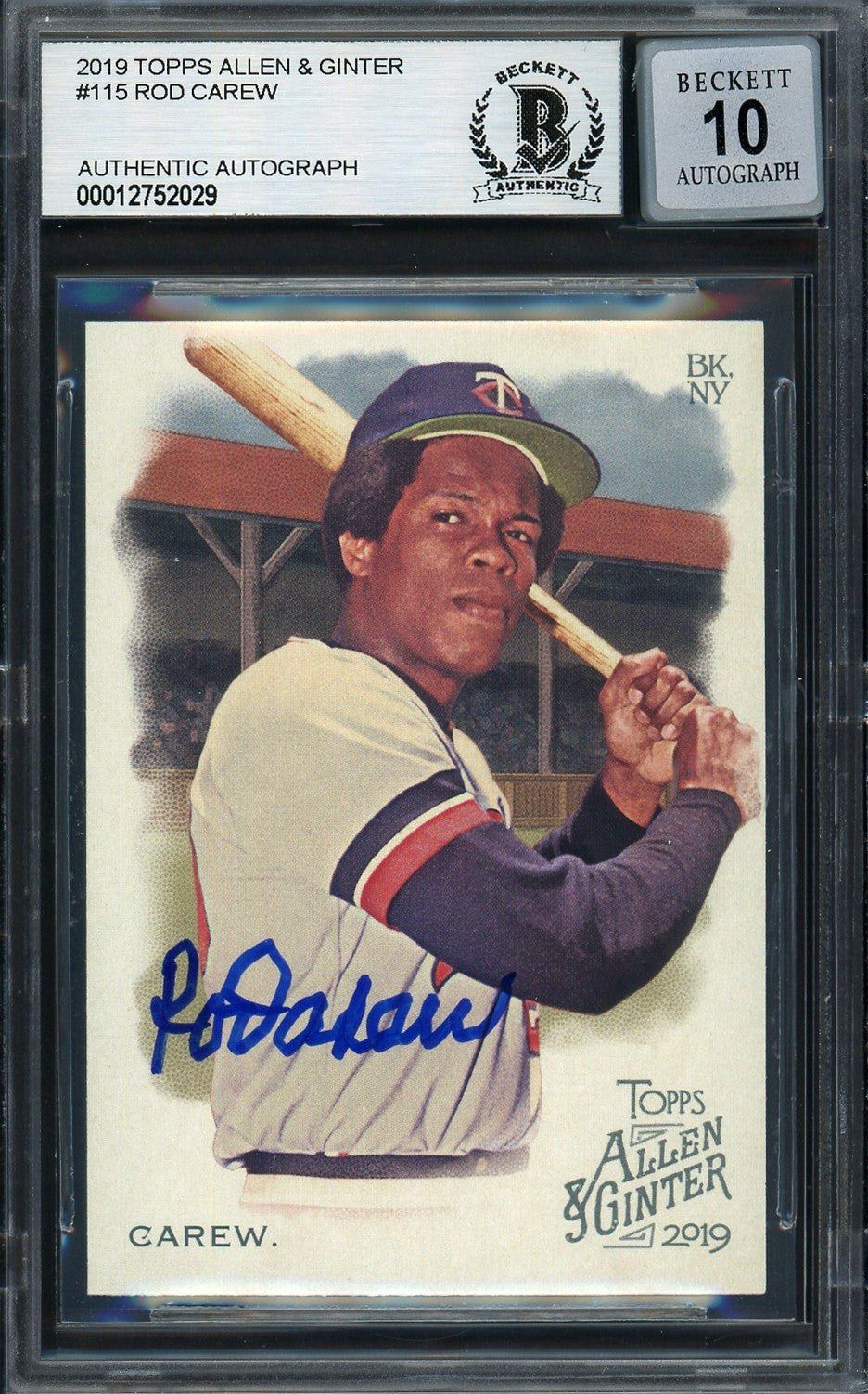 Rod Carew Signed 2019 Topps Allen & Ginter Card 115 Twins Auto GM 10 Beckett