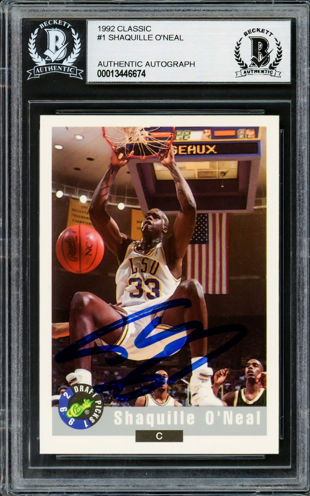 Shaquille Shaq O'Neal Autographed Signed 1992 Classic RC 1 LSU Tigers Beckett