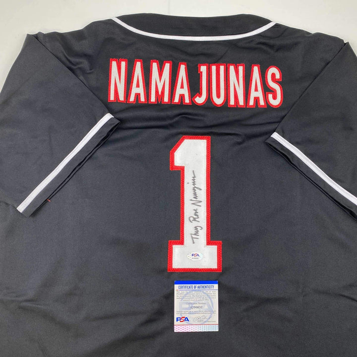 Autographed/Signed Thug Rose Namajunas UFC MMA Black Jersey Shirt PSA/DNA COA