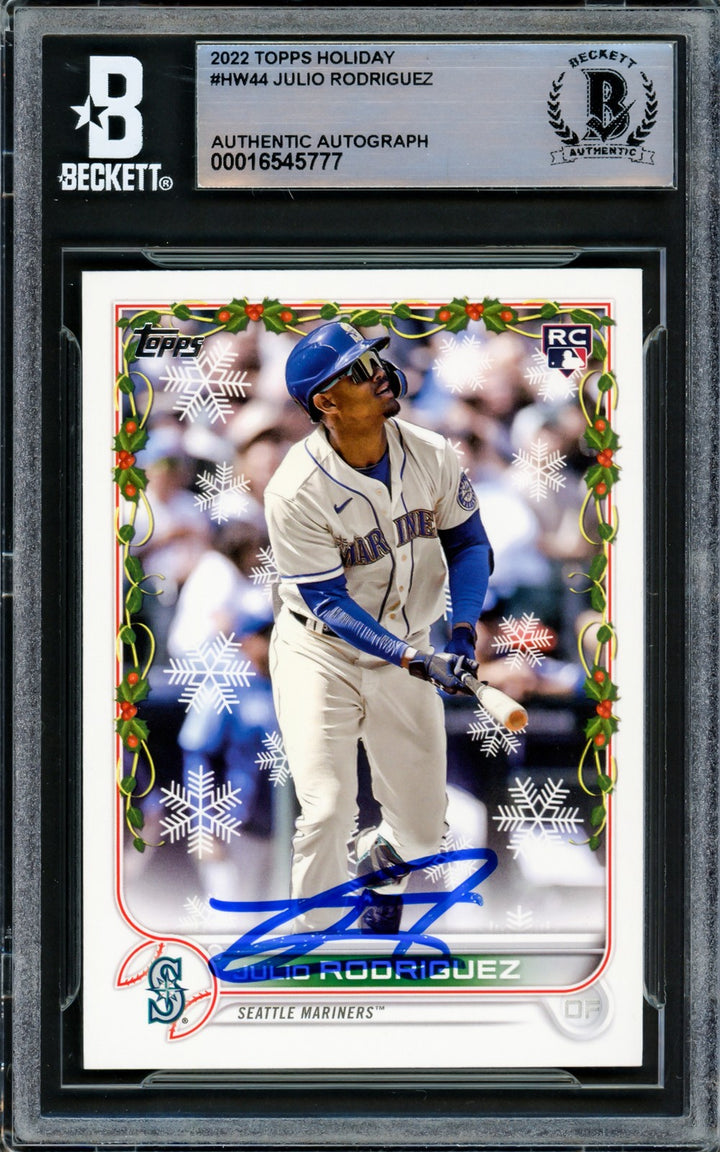 Julio Rodriguez Signed 2022 Topps Holiday RC #HW44 Seattle Mariners Beckett