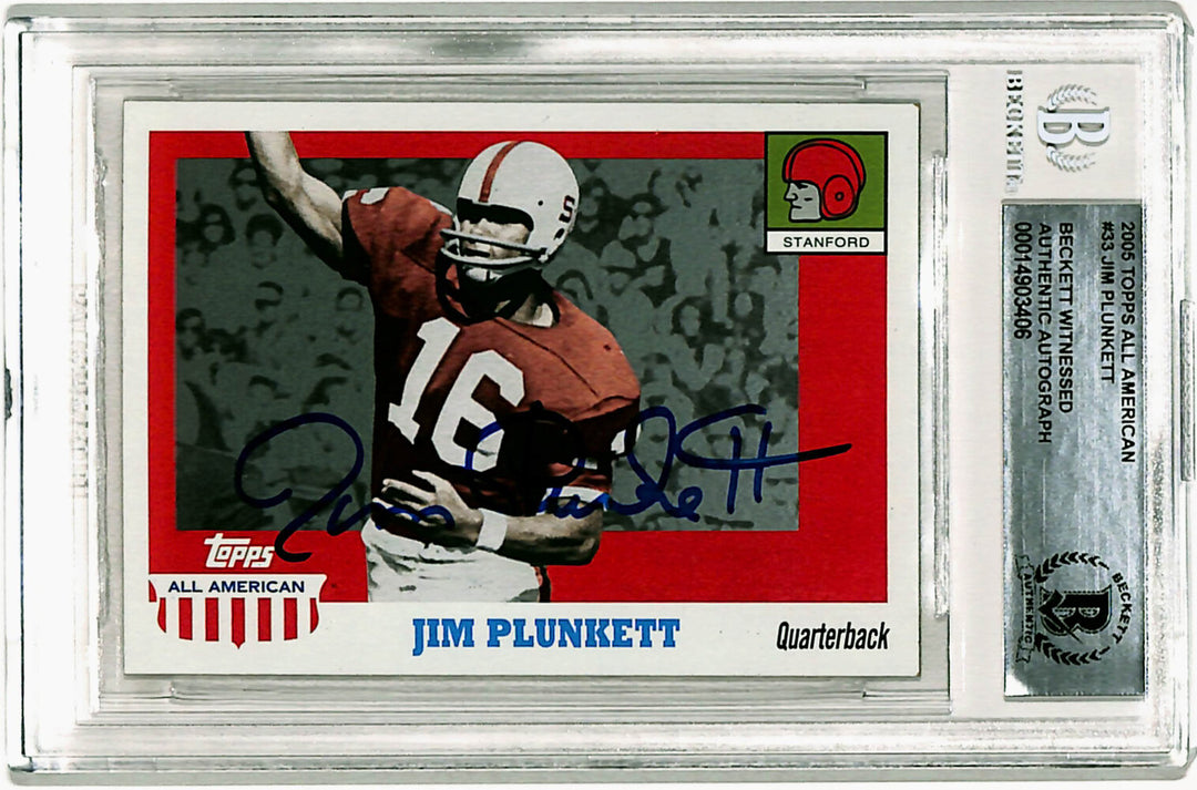 Jim Plunkett Signed 2005 Topps All American Trading Card Beckett Slab 40744