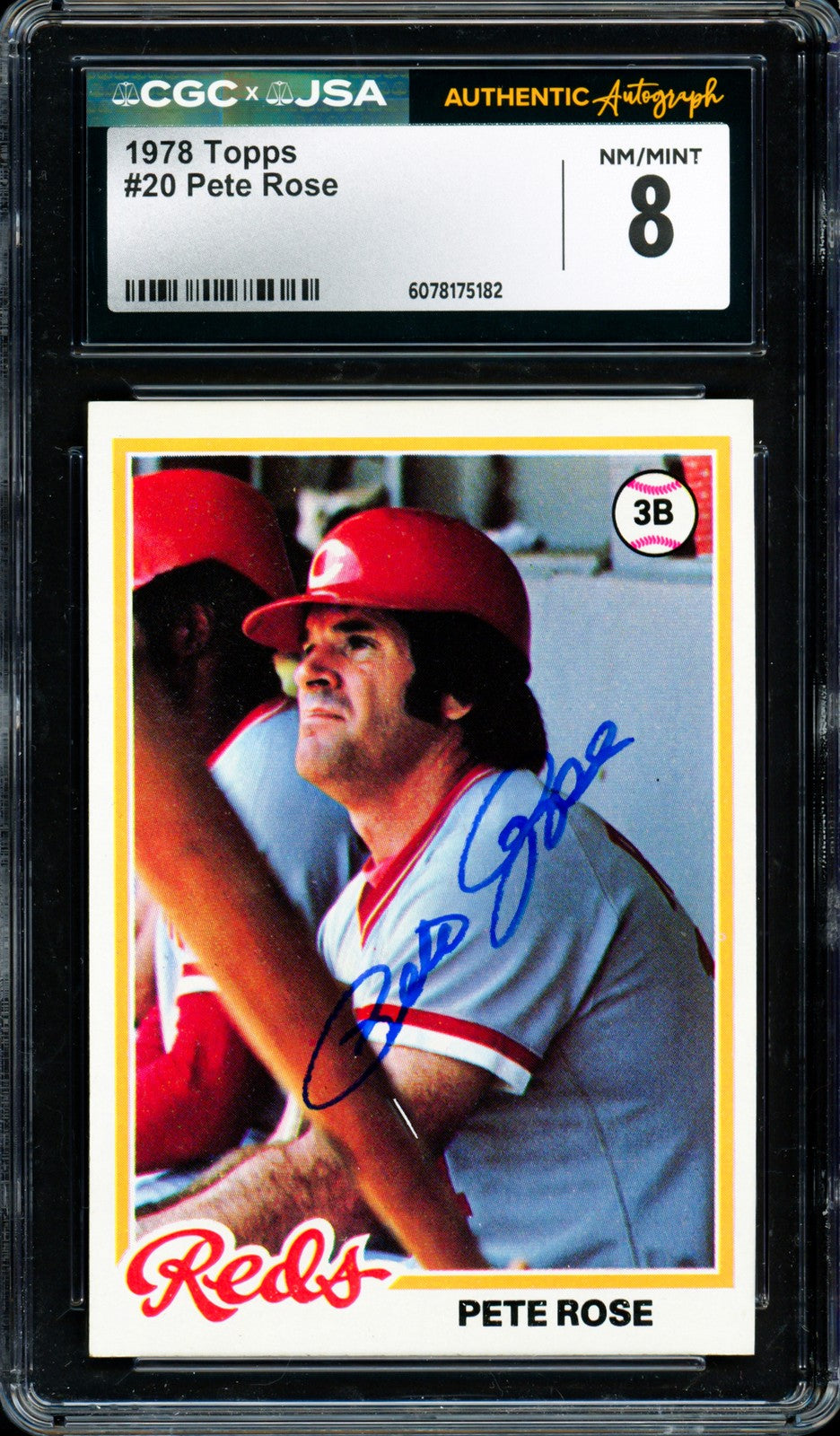 Pete Rose Signed 1978 Topps Card 20 Cincinnati Reds Grade 8 CGC x JSA