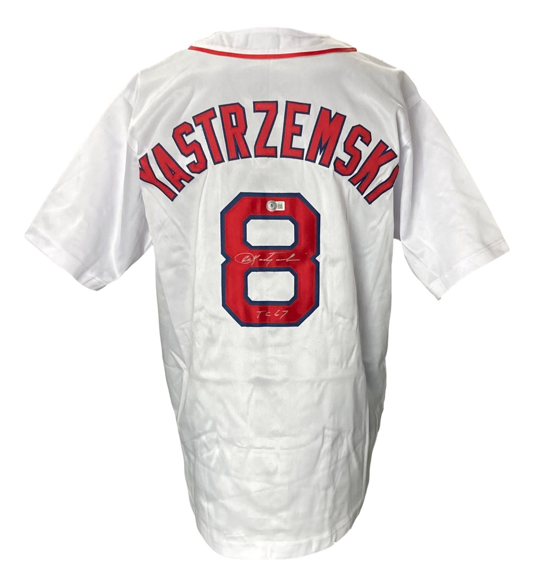 Carl Yastrzemski Boston Signed White Baseball Jersey TC 67 BAS