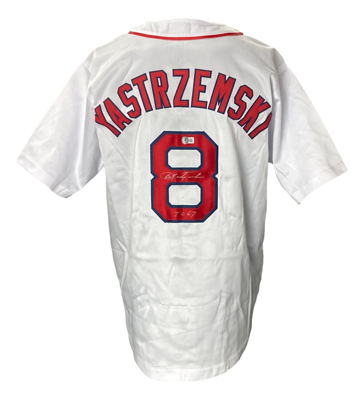 Carl Yastrzemski Boston Signed White Baseball Jersey TC 67 BAS