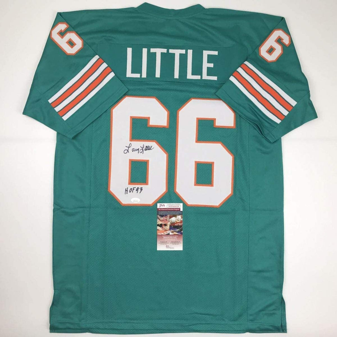 Autographed/Signed LARRY LITTLE HOF 93 Miami Teal Football Jersey JSA COA Auto