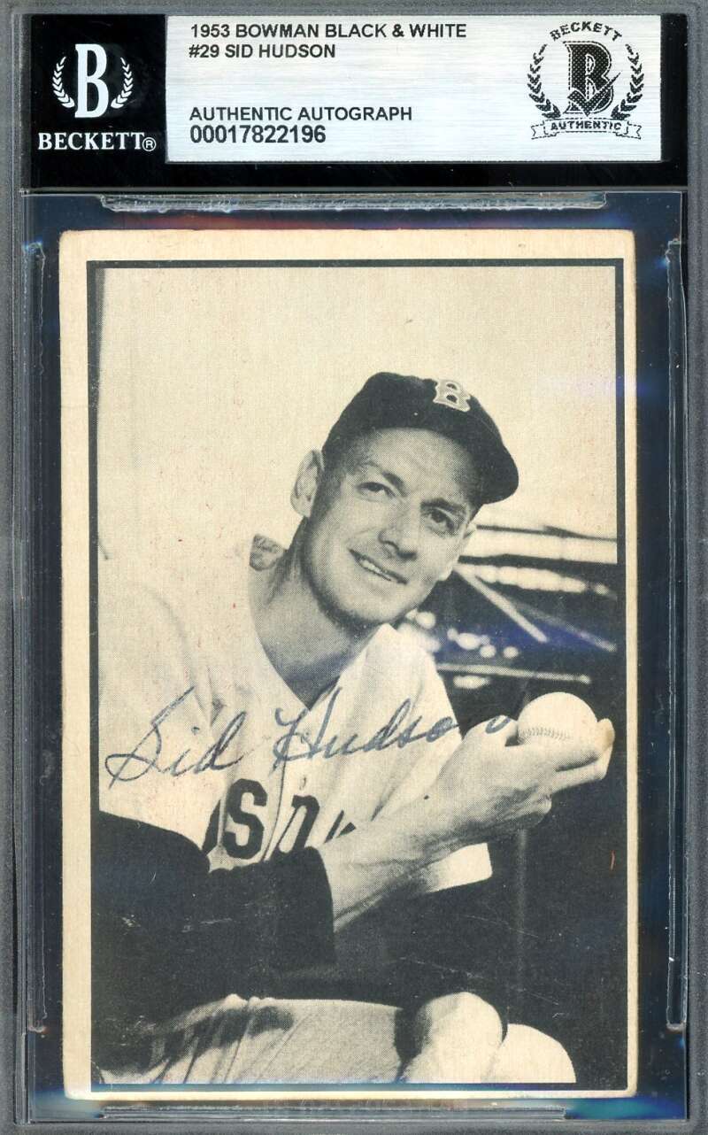 Sid Hudson Beckett BAS Signed 1953 Bowman Black & White Autograph
