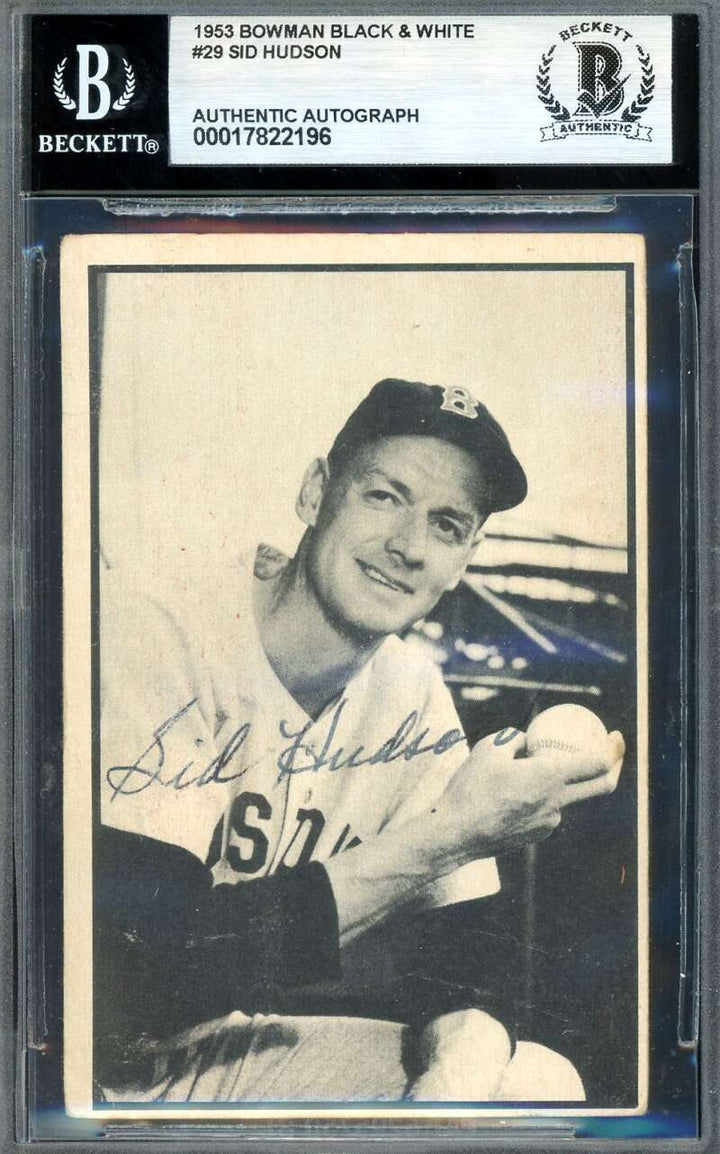 Sid Hudson Beckett BAS Signed 1953 Bowman Black & White Autograph