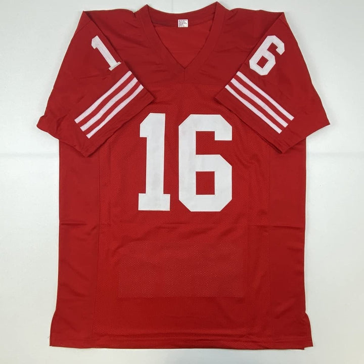 Autographed/Signed Joe Montana San Francisco Red Stat Jersey JSA COA