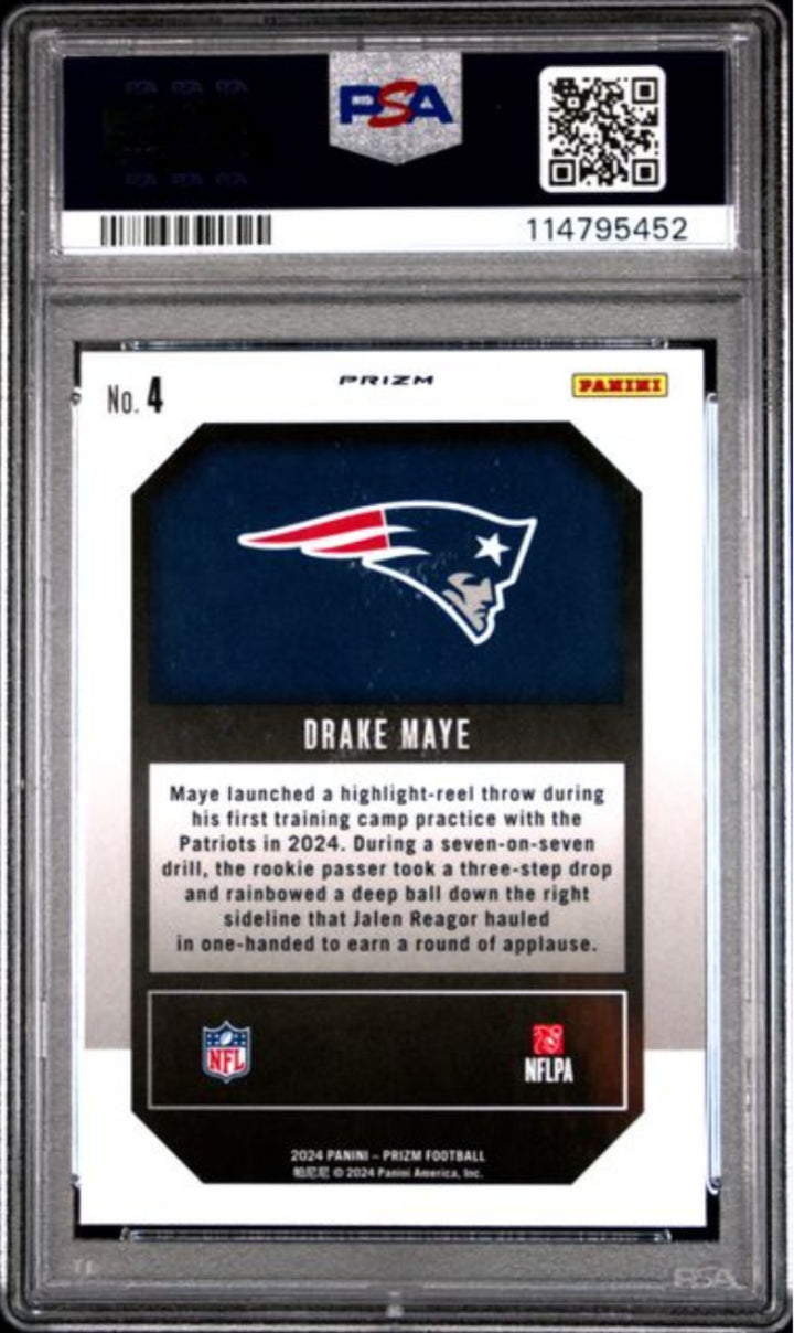 Graded 2024 Panini Prizm Drake Maye #4 Emergent Green Prizm Rookie Card PSA 10