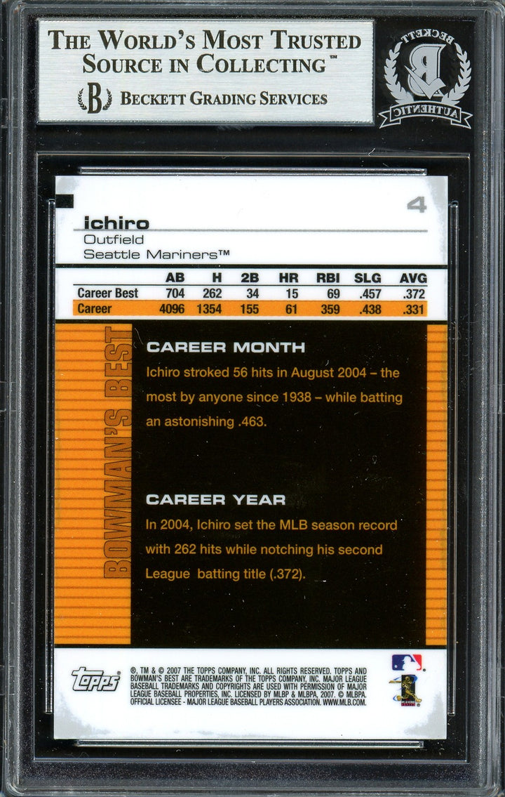 Ichiro Suzuki Signed 2007 Bowman's Best Card #4 Seattle Mariners Beckett BAS