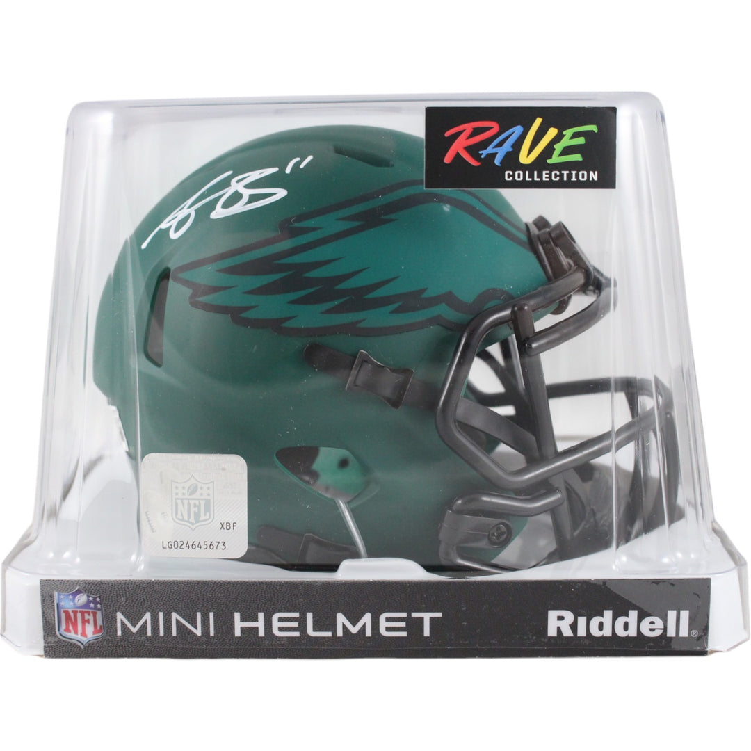 AJ Brown Autographed Philadelphia Eagles Rave Mini Helmet Beckett Witness 49801