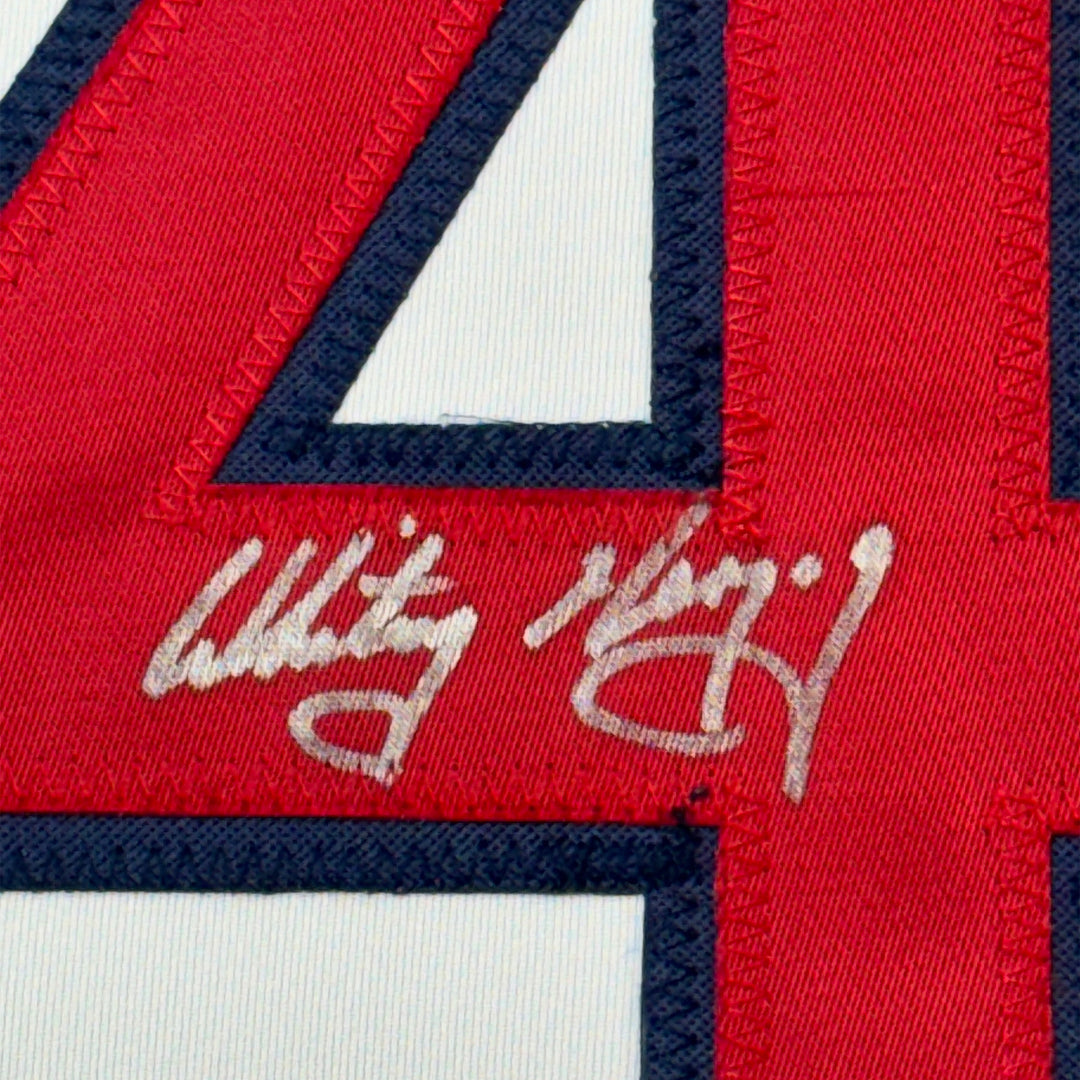 FRAMED Autographed/Signed WHITEY HERZOG 33x42 St. Louis White Jersey JSA COA