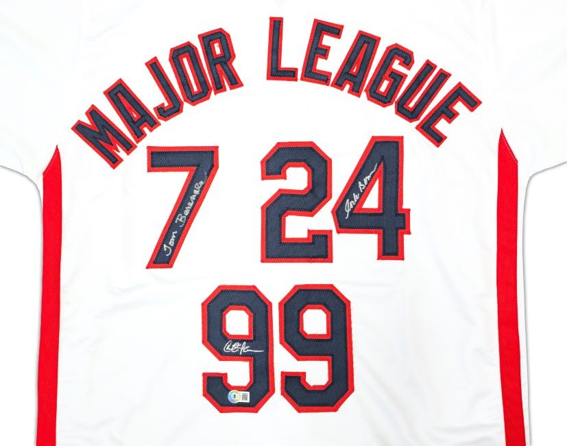 Charlie Sheen Bernsen Berenger Signed White Major League Baseball Jersey BAS