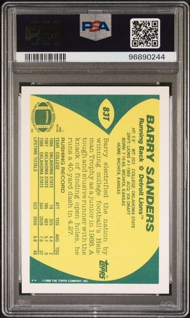 Graded 1989 Topps Traded Barry Sanders #83TTT Rookie RC Card PSA 10