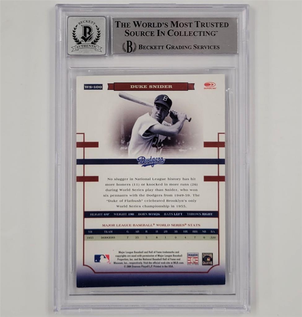 Duke Snider signed 2004 Donruss World Series Blue #100 card Beckett BAS 10 auto