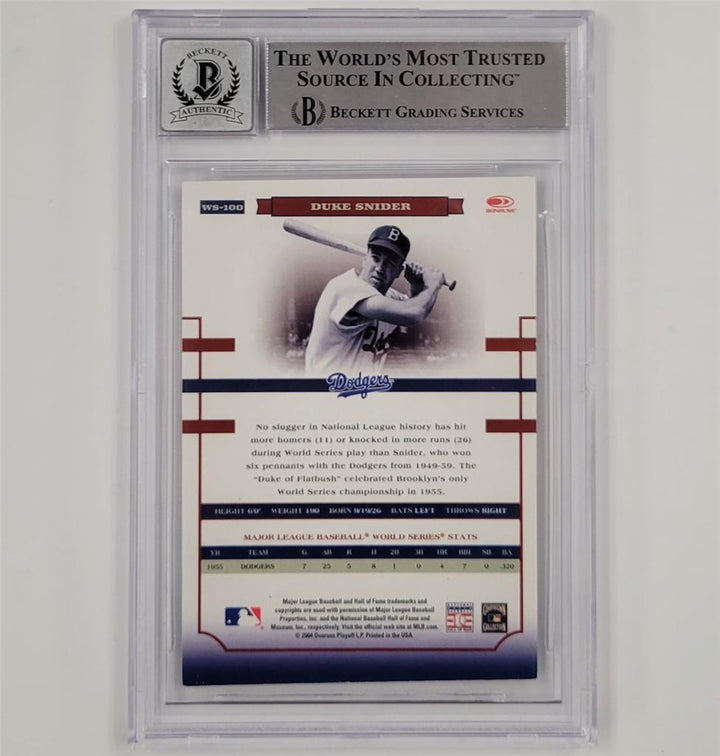 Duke Snider signed 2004 Donruss World Series Blue #100 card Beckett BAS 10 auto