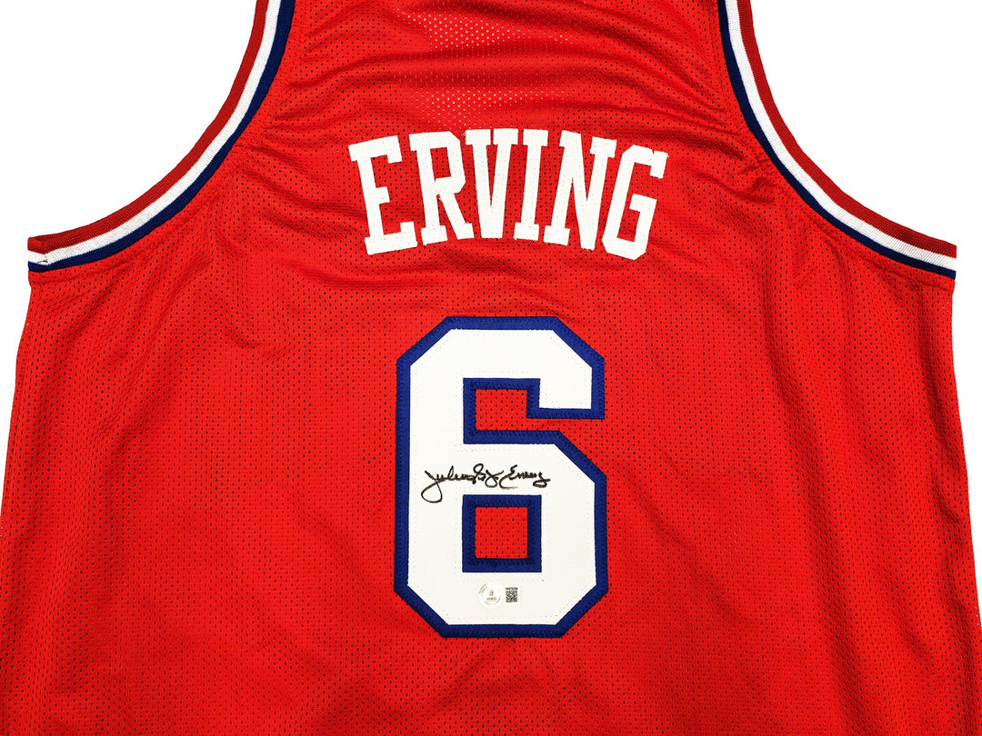 Philadelphia 76ers Julius "Dr. J" Erving Signed Red Jersey Beckett Wit