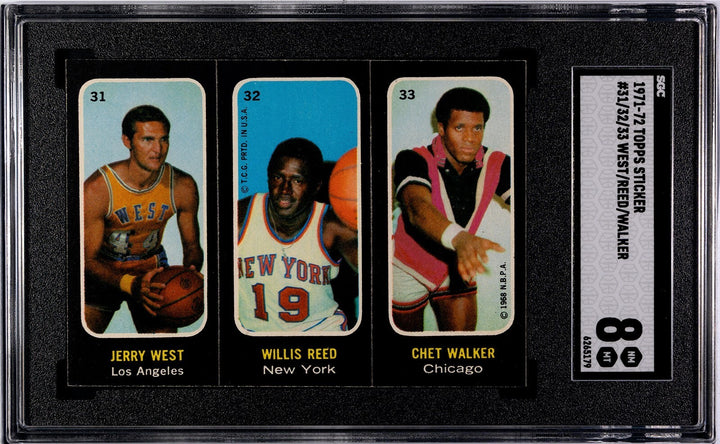 Jerry West/Willis Reed/Chet Walker 1971-72 Topps Sticker/Card #31/32/33- SGC 8