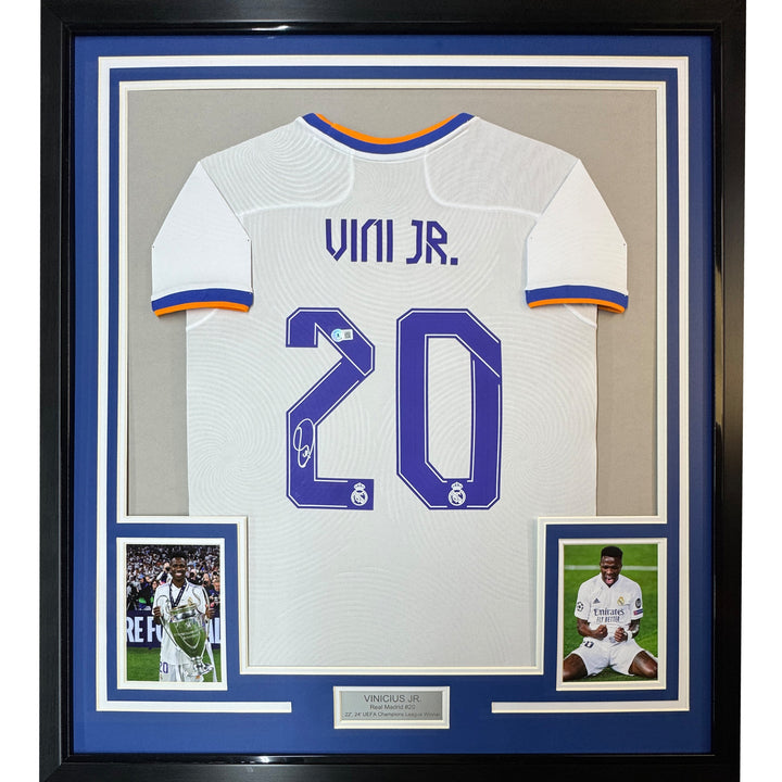 Framed Autographed/Signed Vini Vinicius Jr. 35x39 Real Madrid Jersey BAS COA #2