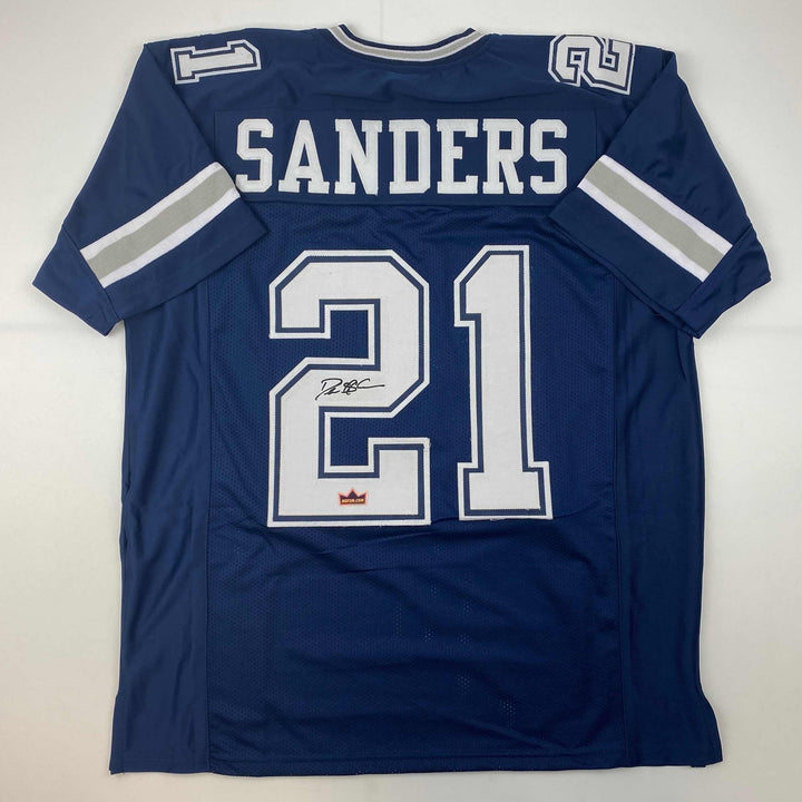 Facsimile Autographed Deion Sanders Dallas Blue Reprint Jersey Size Men's XL