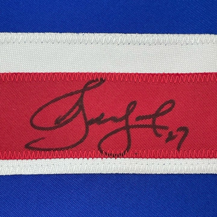 Framed Autographed/Signed Alexei Kovalev 35x39 New York Blue Jersey JSA COA