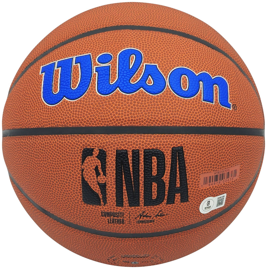 Patrick Ewing Signed Composite Leather Knicks Logo Basketball Beckett Wit