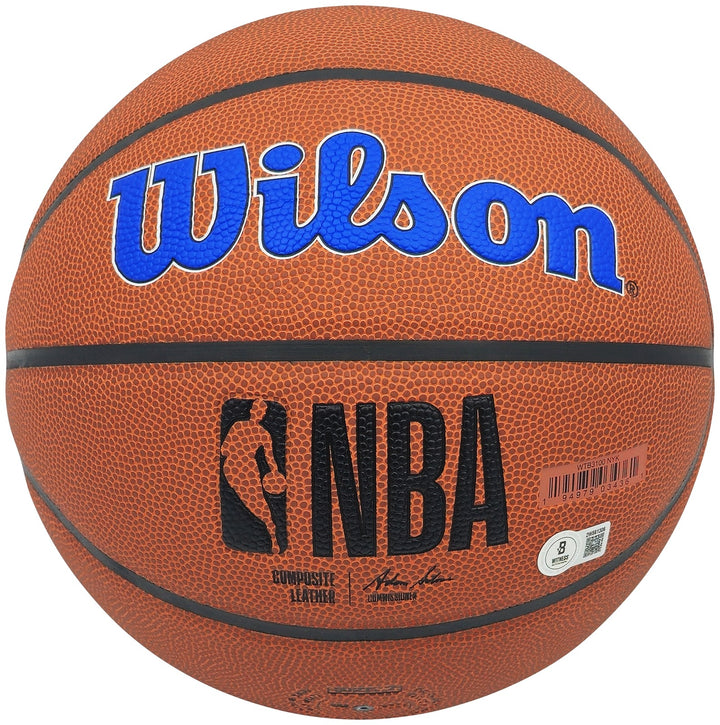 Patrick Ewing Signed Composite Leather Knicks Logo Basketball Beckett Wit
