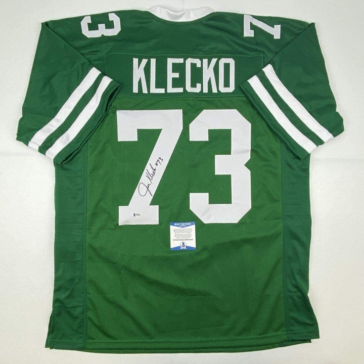 Autographed/Signed JOE KLECKO New York Green Football Jersey Beckett BAS COA