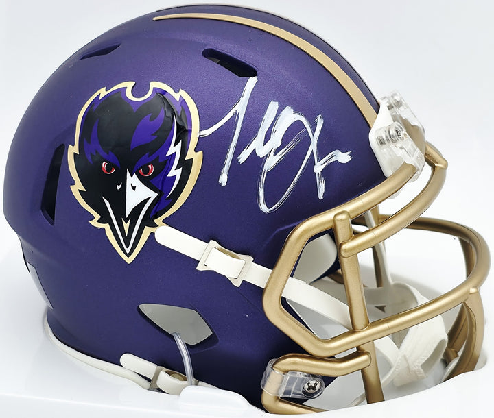 Terrell Suggs Signed Ravens Purple Speed Rave Mini Helmet Beckett Wit #2W637228