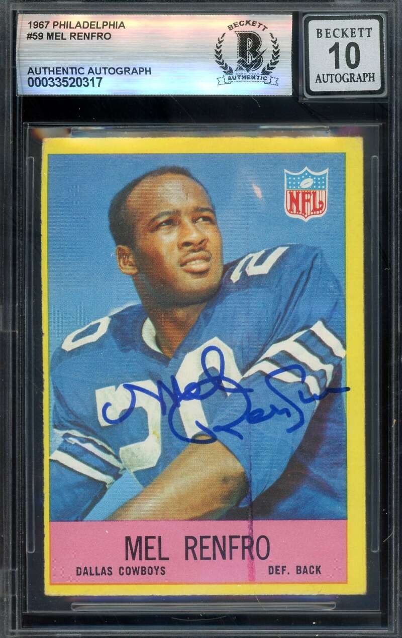 Mel Renfro Gem Mint 10 Beckett BAS Signed 1967 Philadelphia Autograph Cowboys