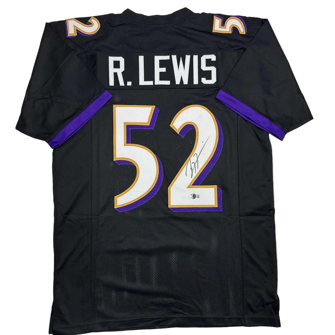 Autographed/Signed RAY LEWIS Baltimore Black Football Jersey JSA COA Auto