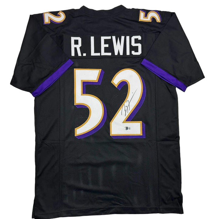 Autographed/Signed RAY LEWIS Baltimore Black Football Jersey JSA COA Auto