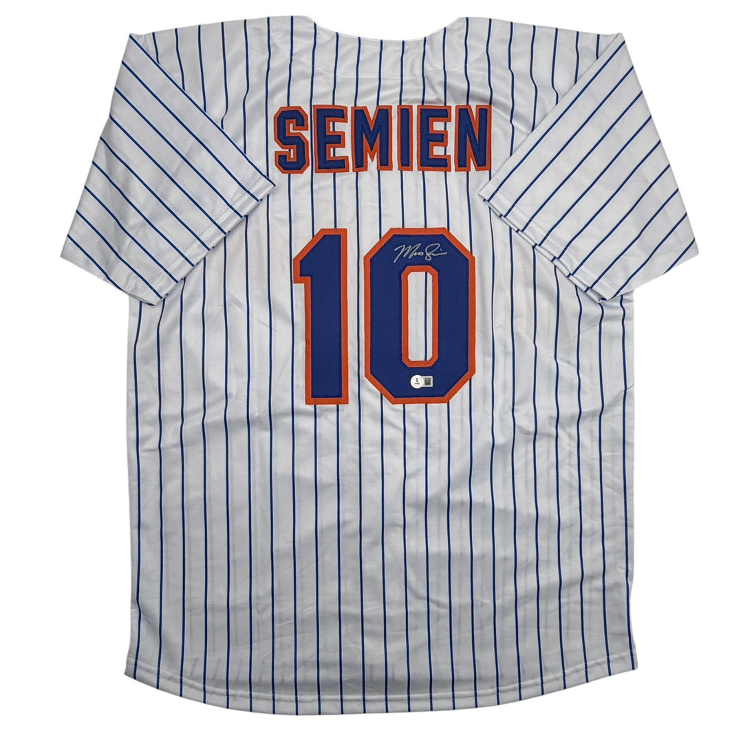 Autographed/Signed Marcus Semien New York Pinstripe Baseball Jersey Beckett COA