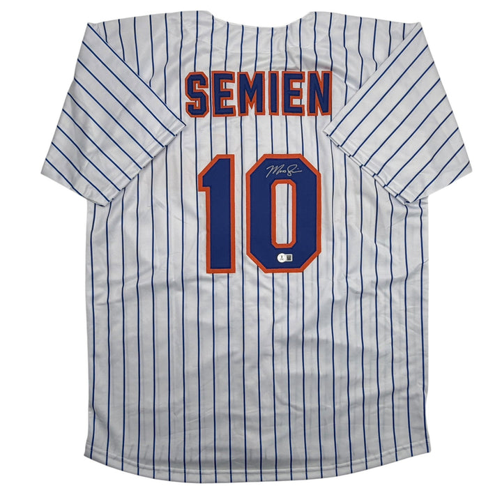 Autographed/Signed Marcus Semien New York Pinstripe Baseball Jersey Beckett COA