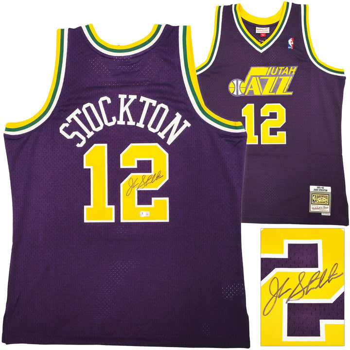 Jazz John Stockton Auto Purple Authentic Mitchell Ness 91 HWC Swingman Jersey XL
