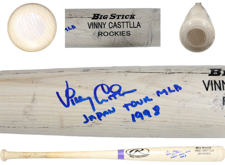 Vinny Castilla Autographed Game Used Colorado Rockies '98 Japan Bat BAS 43252