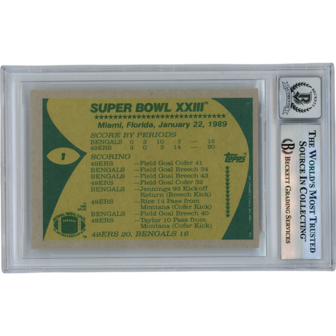 Joe Montana Autographed/Signed 1989 Topps #1 Slab Trading Card Beckett 49913