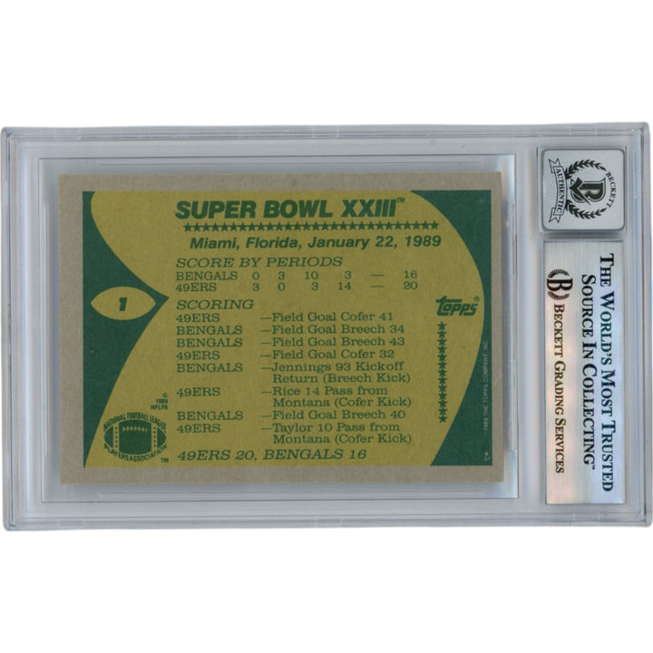 Joe Montana Autographed/Signed 1989 Topps #1 Slab Trading Card Beckett 49913