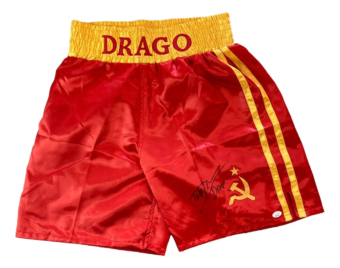 Dolph Lundgren Signed Custom Rocky IV Boxing Trunks Drago Inscribed JSA ITP
