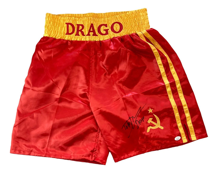 Dolph Lundgren Signed Custom Rocky IV Boxing Trunks Drago Inscribed JSA ITP