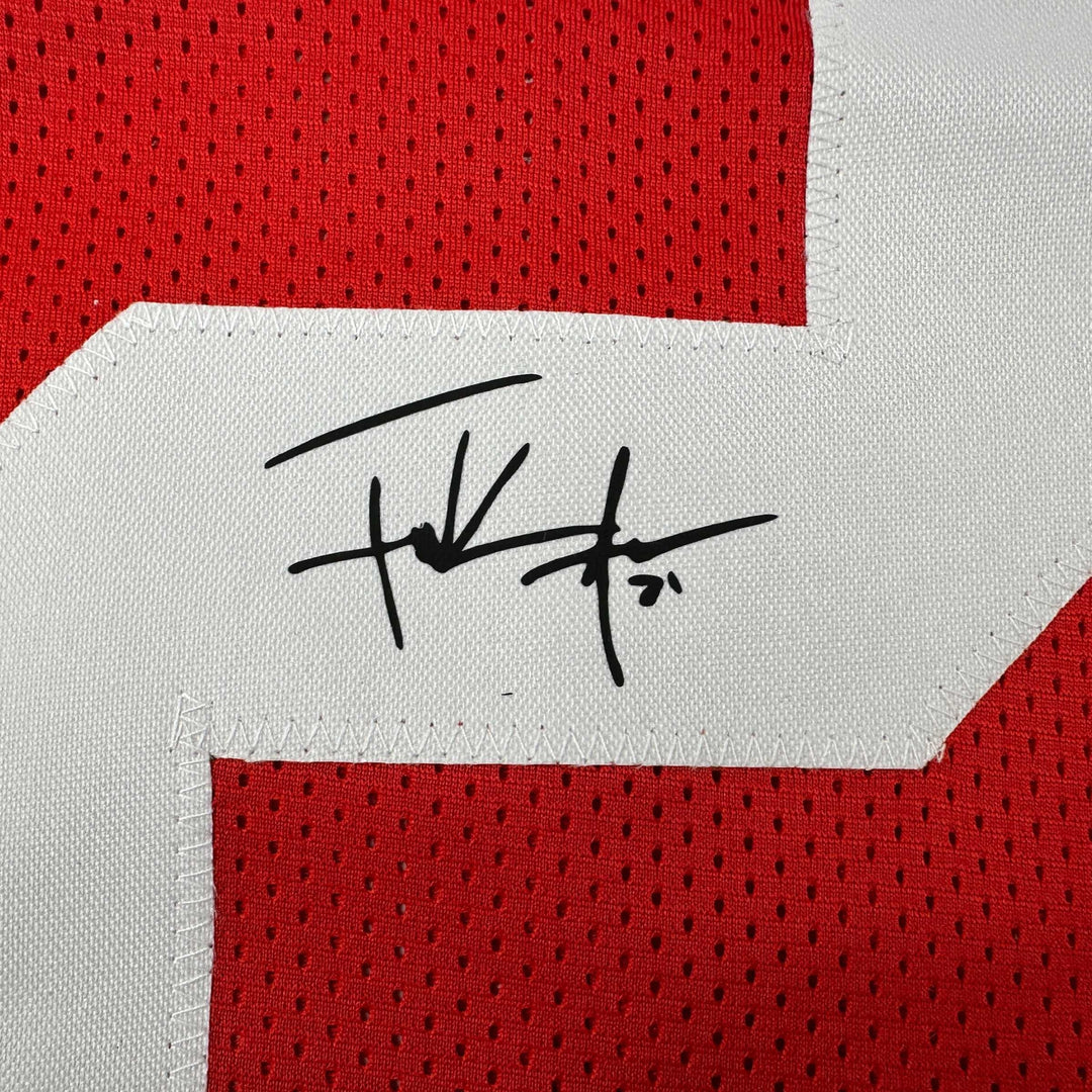 Framed Facsimile Autographed Frank Gore 35x39 San Francisco Red Reprint Jersey