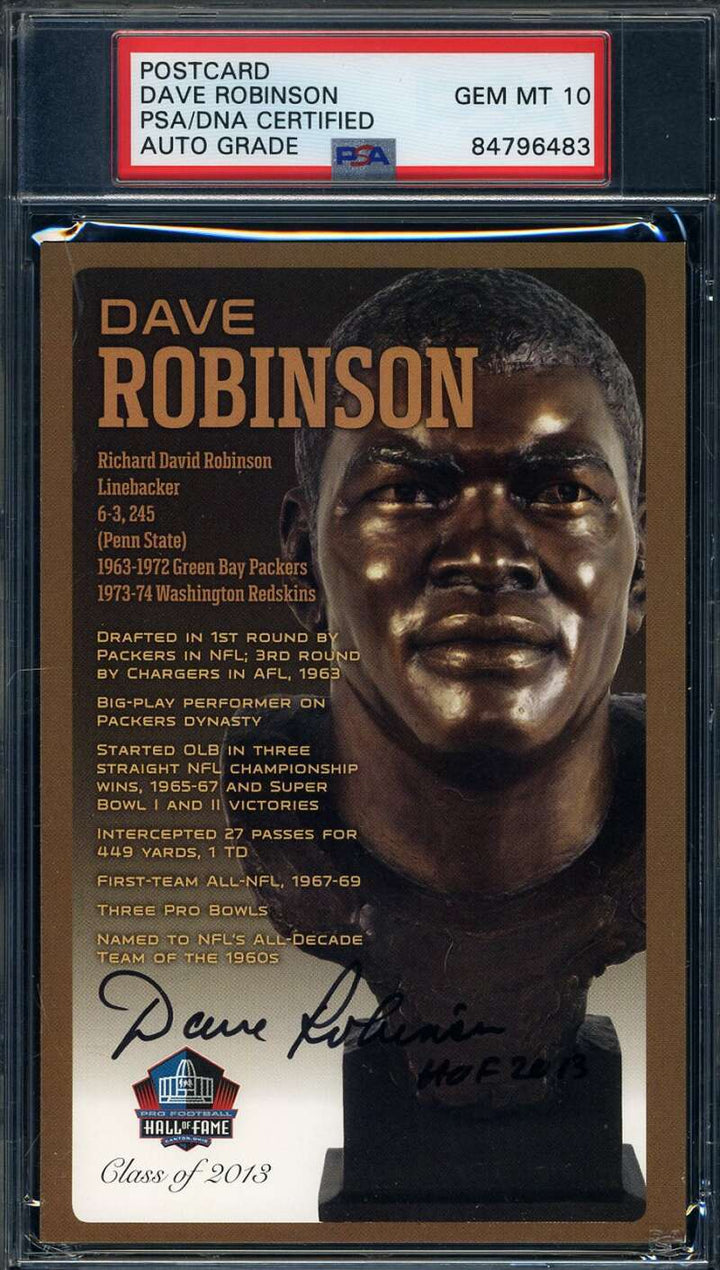 Dave Robinson Gem Mint 10 PSA DNA Signed HOF Bronze Bust Postcard Autograph