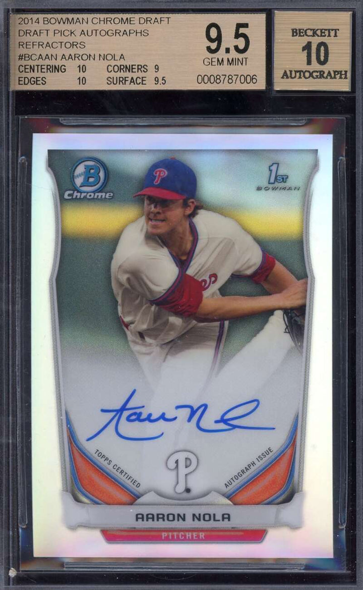Aaron Nola Gem Mint 10 BAS Beckett Signed 2014 Bowman Chrome Rookie Autograph