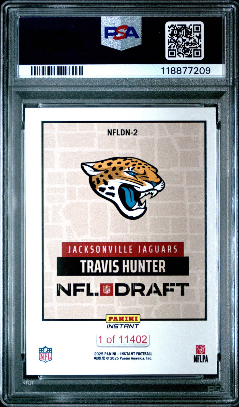 Graded 2025 Panini Instant Travis Hunter #NFLDN2 Draft Football Card PSA 10