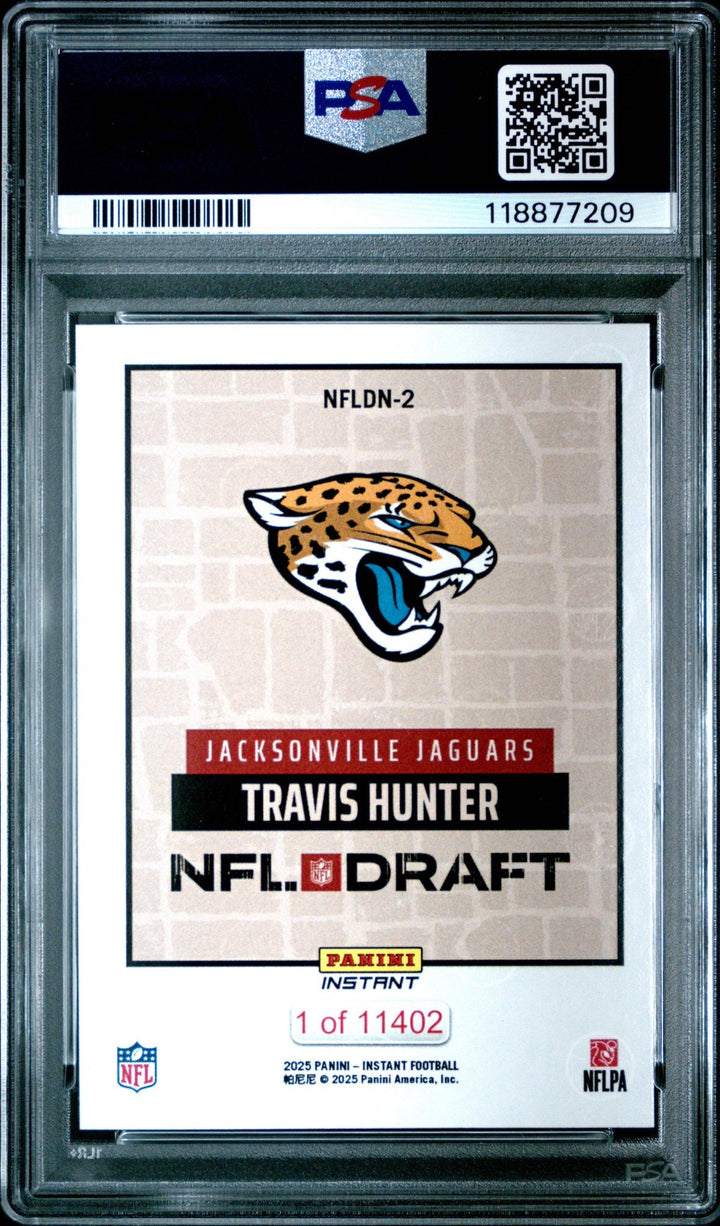 Graded 2025 Panini Instant Travis Hunter #NFLDN2 Draft Football Card PSA 10